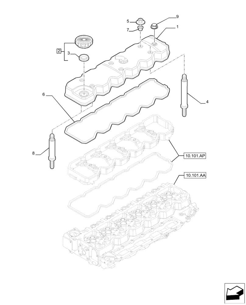 Схема запчастей Case IH F4DE9684B J114 - (10.101.AB[01]) - CYLINDER HEAD COVERS (10) - ENGINE