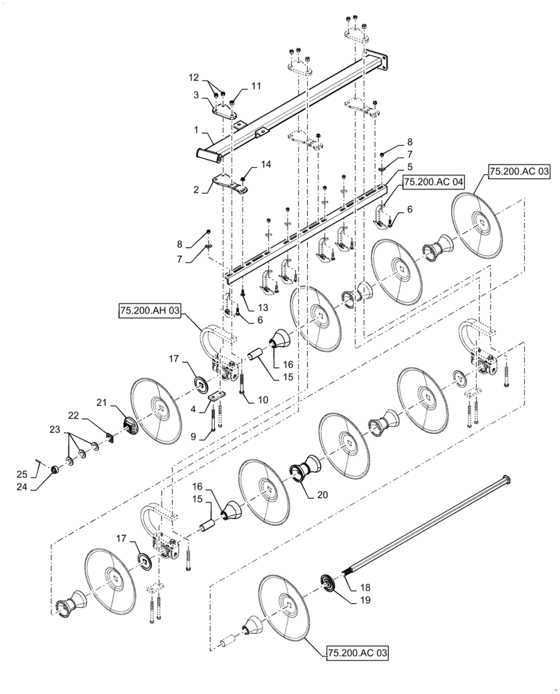 Схема запчастей Case IH TRUE-TANDEM 375 - (75.200.AI[33]) - LEFT FRONT MAIN-375 CUSHION GANG MEDIUM WITH 9 IN. SPACING (75) - SOIL PREPARATION