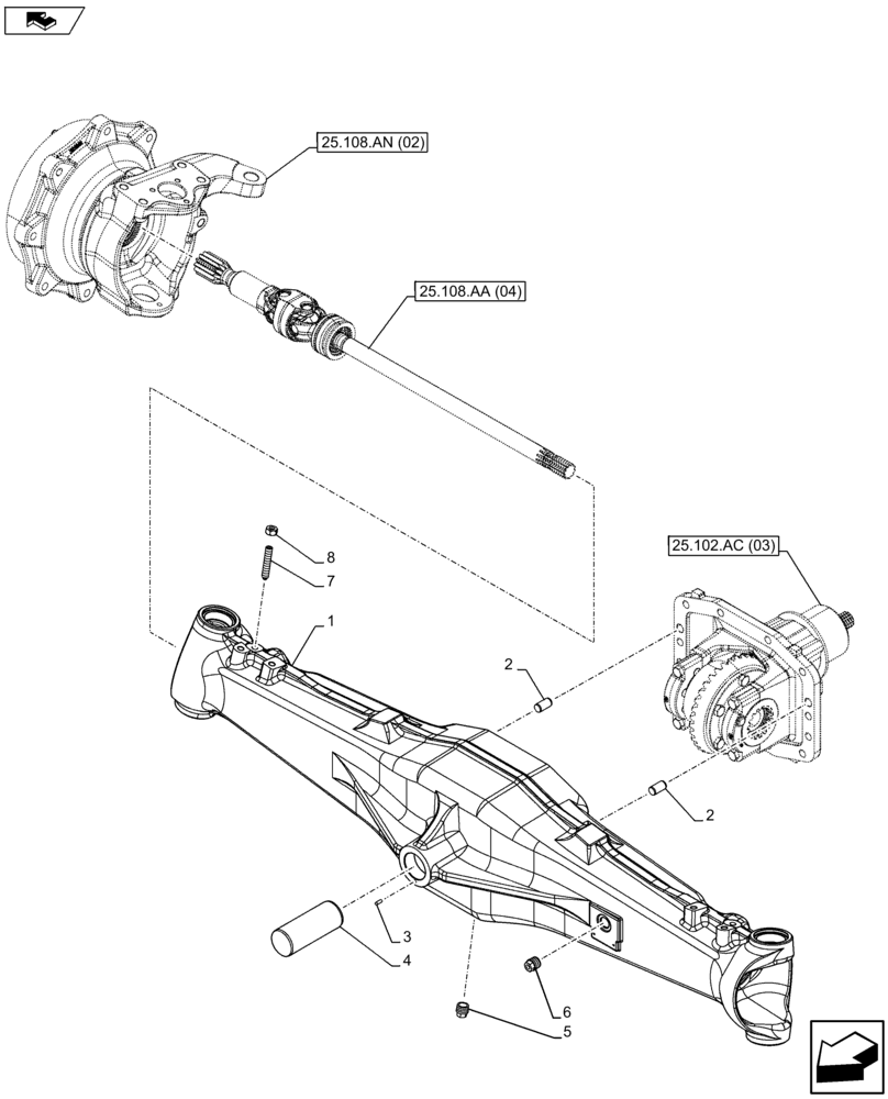 Схема запчастей Case IH FARMALL 105U - (25.100.AD[02]) - VAR - 330308 - AXLE HOUSING, 4WD, FRONT AXLE (25) - FRONT AXLE SYSTEM