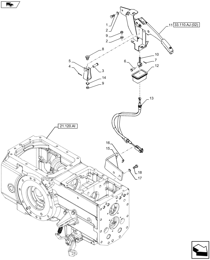 Схема запчастей Case IH FARMALL 105U - (33.110.AJ[01]) - VAR - 334144, 335683 - PARKING BRAKE, CABLE (33) - BRAKES & CONTROLS