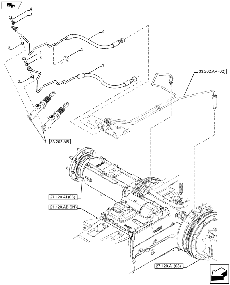 Схема запчастей Case IH FARMALL 105U - (33.202.AP[01]) - VAR - 334144, 335683 - BRAKE, HYD. LINE (33) - BRAKES & CONTROLS
