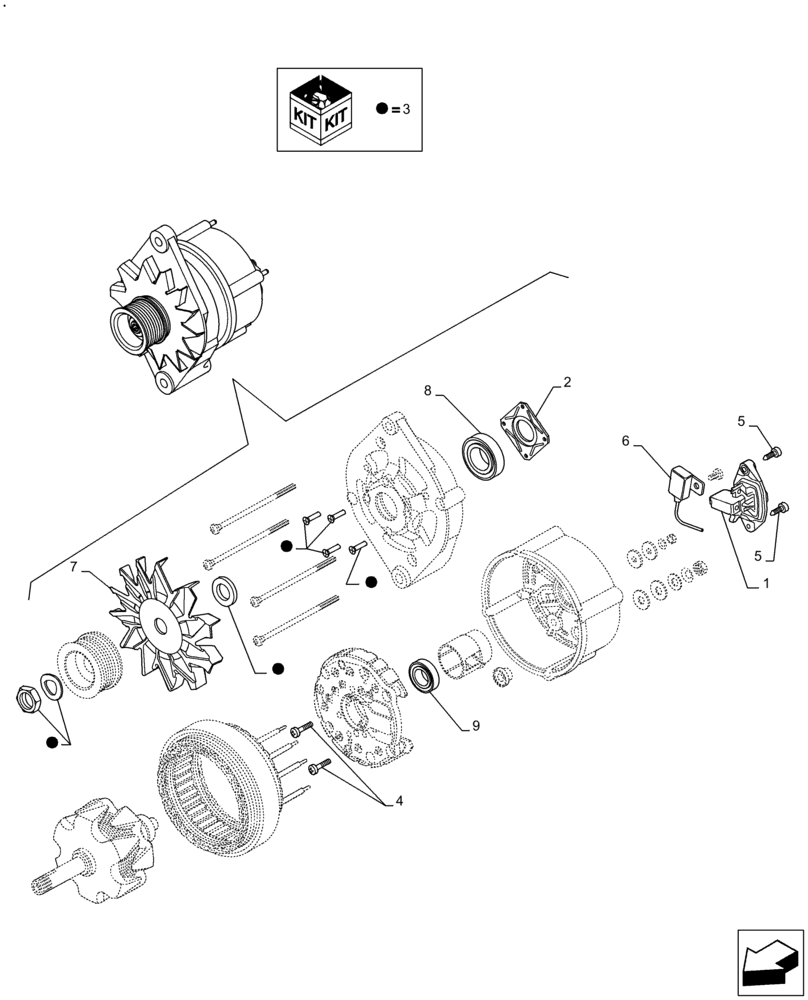 Схема запчастей Case IH F5HFL463D F005 - (55.301.AA[02]) - ALTERNATOR, COMPONENTS (55) - ELECTRICAL SYSTEMS