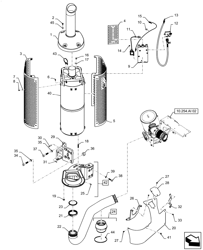 Схема запчастей Case IH MAGNUM 180 - (10.254.AI[01]) - EXHAUST SYSTEM - TIER 4B (10) - ENGINE