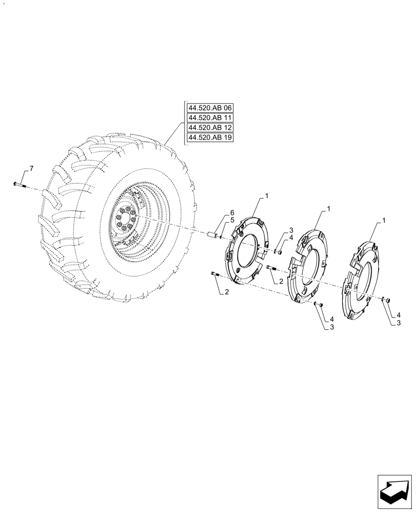 Схема запчастей Case IH FARMALL 120A - (39.140.AL[02]) - VAR - 330138 - REAR WHEEL BALLAST (240KG) FOR 30" TIRES (39) - FRAMES AND BALLASTING