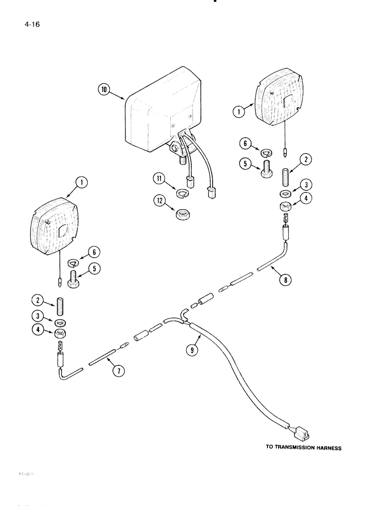 Схема запчастей Case IH 2096 - (4-016) - PLATFORM WARNING LIGHT WIRING, TRACTOR WITHOUT CAB (04) - ELECTRICAL SYSTEMS