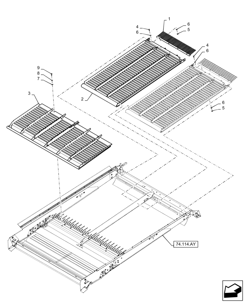 Схема запчастей Case IH 9230 - (74.114.AZ[02]) - VAR - 722725 - UPPER SIEVE (74) - CLEANING