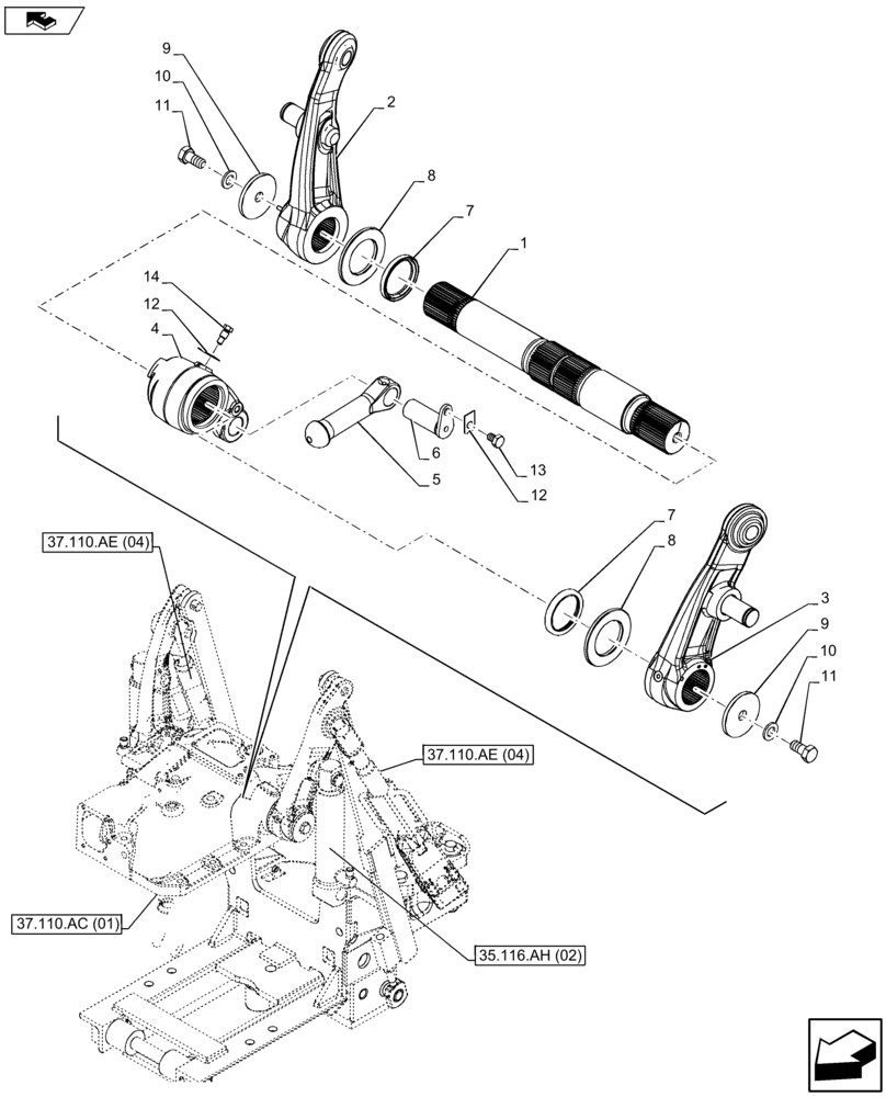 Схема запчастей Case IH FARMALL 115U - (37.110.AQ[02]) - VAR - 743597 - TOP LINK LESS AIR BRAKE (37) - HITCHES, DRAWBARS & IMPLEMENT COUPLINGS