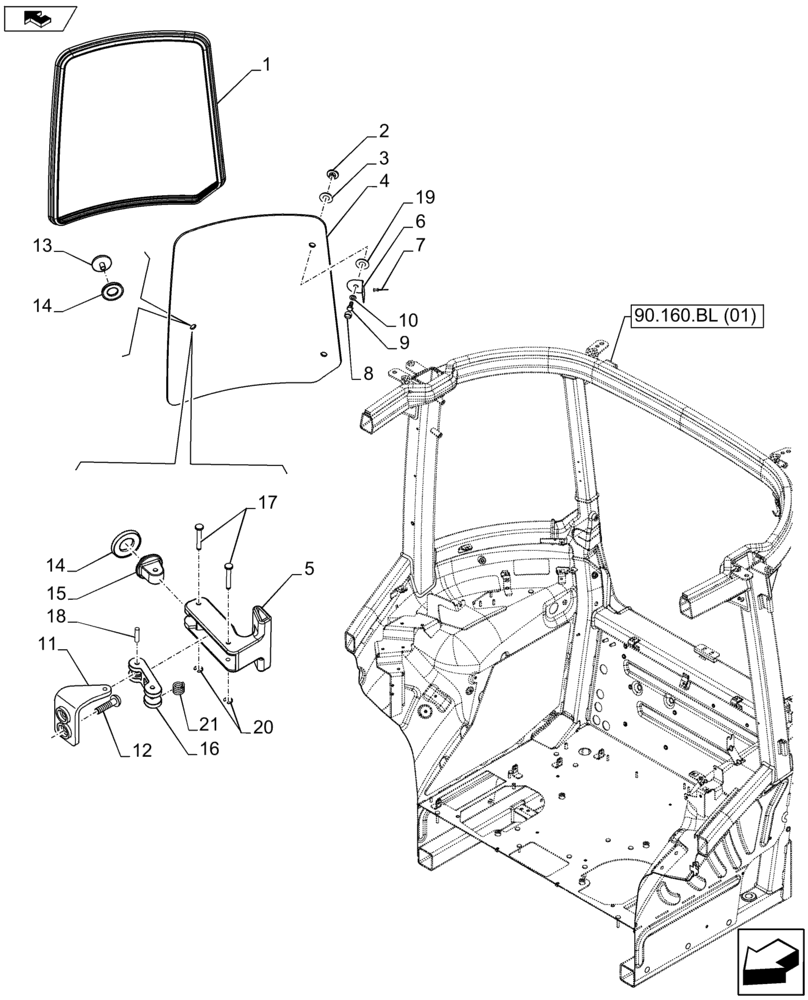 Схема запчастей Case IH FARMALL 105U - (90.156.AZ[02]) - VAR - 330642 - REAR, WINDOW, RH (90) - PLATFORM, CAB, BODYWORK AND DECALS