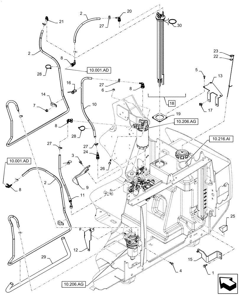 Схема запчастей Case IH SR270 - (10.216.BA) - FUEL LINES (10) - ENGINE
