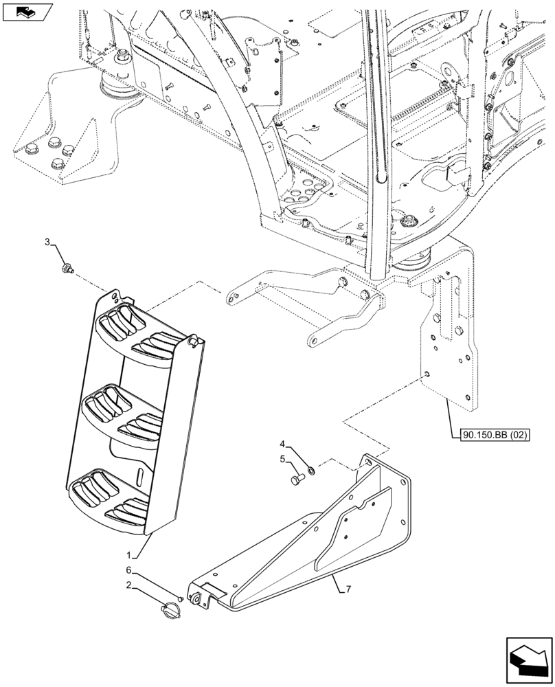 Схема запчастей Case IH FARMALL 105U - (90.118.CE[02]) - VAR - 334144, 335683 - OPERATORS LADDER, RH (90) - PLATFORM, CAB, BODYWORK AND DECALS