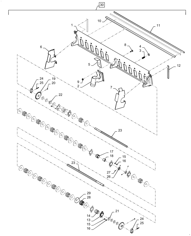 Схема запчастей Case IH 500 - (60.110.AD[09]) - 30FT 7.5IN 4 SECT FINE ROLLER (60) - PRODUCT FEEDING