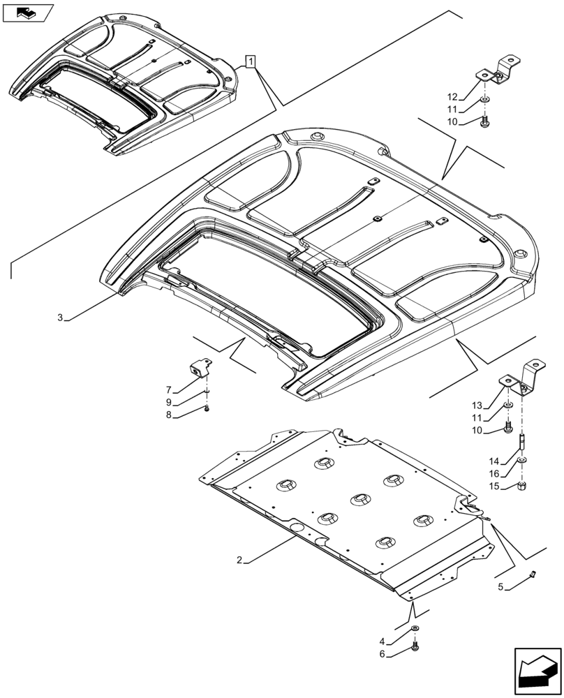 Схема запчастей Case IH FARMALL 115U - (90.150.BG[03]) - VAR - 334144, 335683 - CAB ROOF (90) - PLATFORM, CAB, BODYWORK AND DECALS