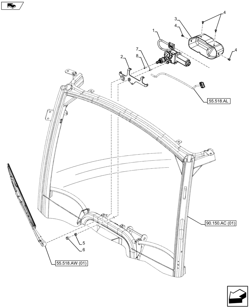 Схема запчастей Case IH FARMALL 105U - (55.518.AZ) - VAR - 334144, 335683 - WIPER MOTOR (55) - ELECTRICAL SYSTEMS