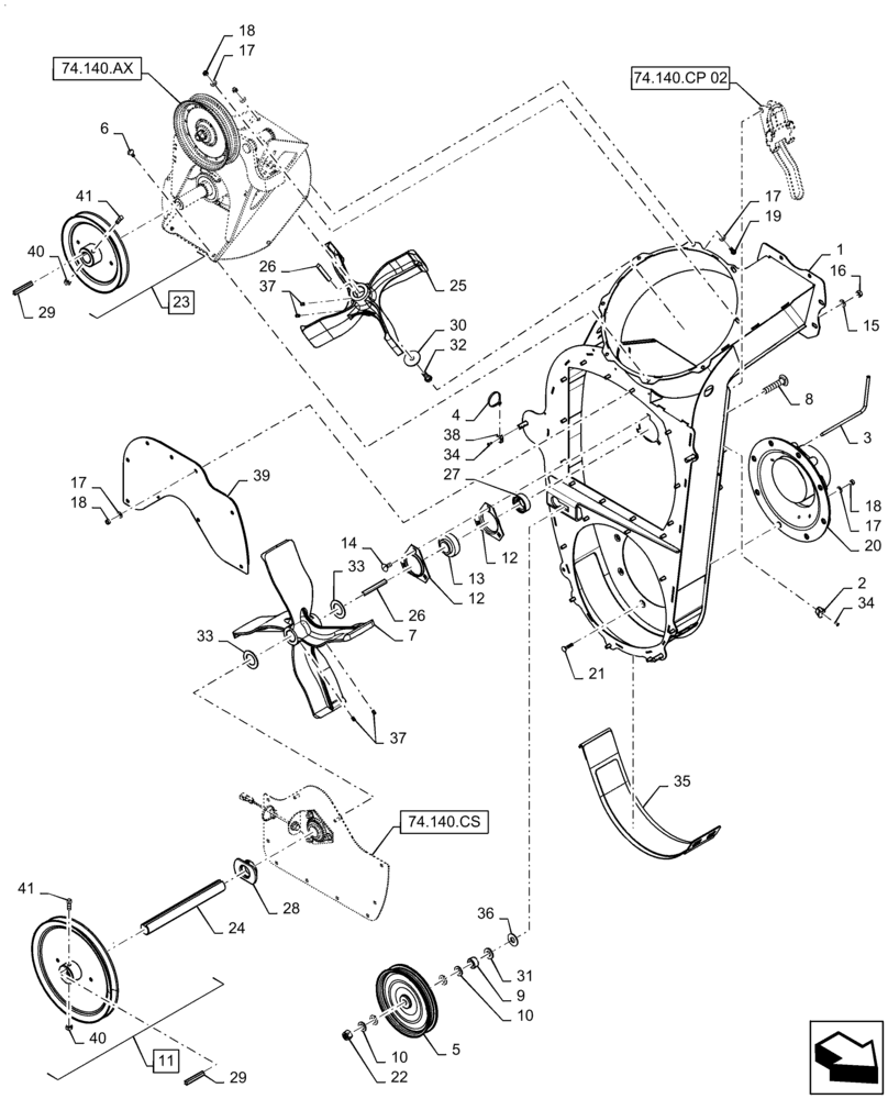 Схема запчастей Case IH 9230 - (74.140.CP[01]) - VAR - 425198, 425199, 425513 - TAILINGS DELIVERY (74) - CLEANING