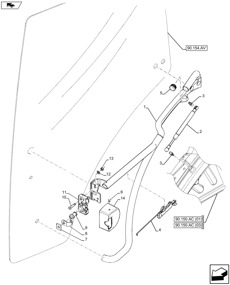 Схема запчастей Case IH FARMALL 115U - (90.154.AC[02]) - VAR - 334144, 335683 - DOOR HANDLE, RH (90) - PLATFORM, CAB, BODYWORK AND DECALS