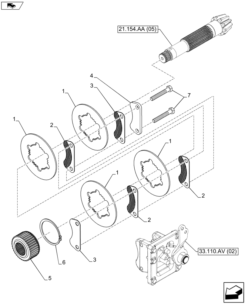 Схема запчастей Case IH FARMALL 105U - (33.110.AV[01]) - VAR - 331286, 393286 - PARKING BRAKE DISC (33) - BRAKES & CONTROLS