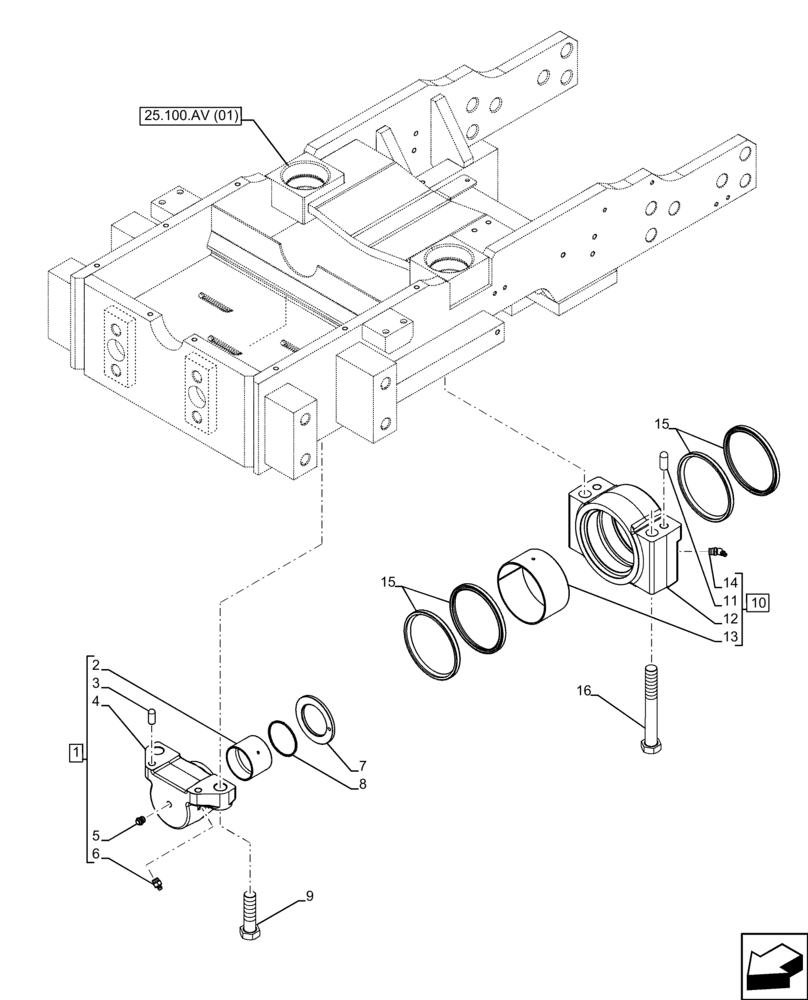 Схема запчастей Case IH FARMALL 100C - (25.100.AN[01]) - VAR - 334218 - 4WD FRONT AXLE, SUPPORT, BRACKET (25) - FRONT AXLE SYSTEM