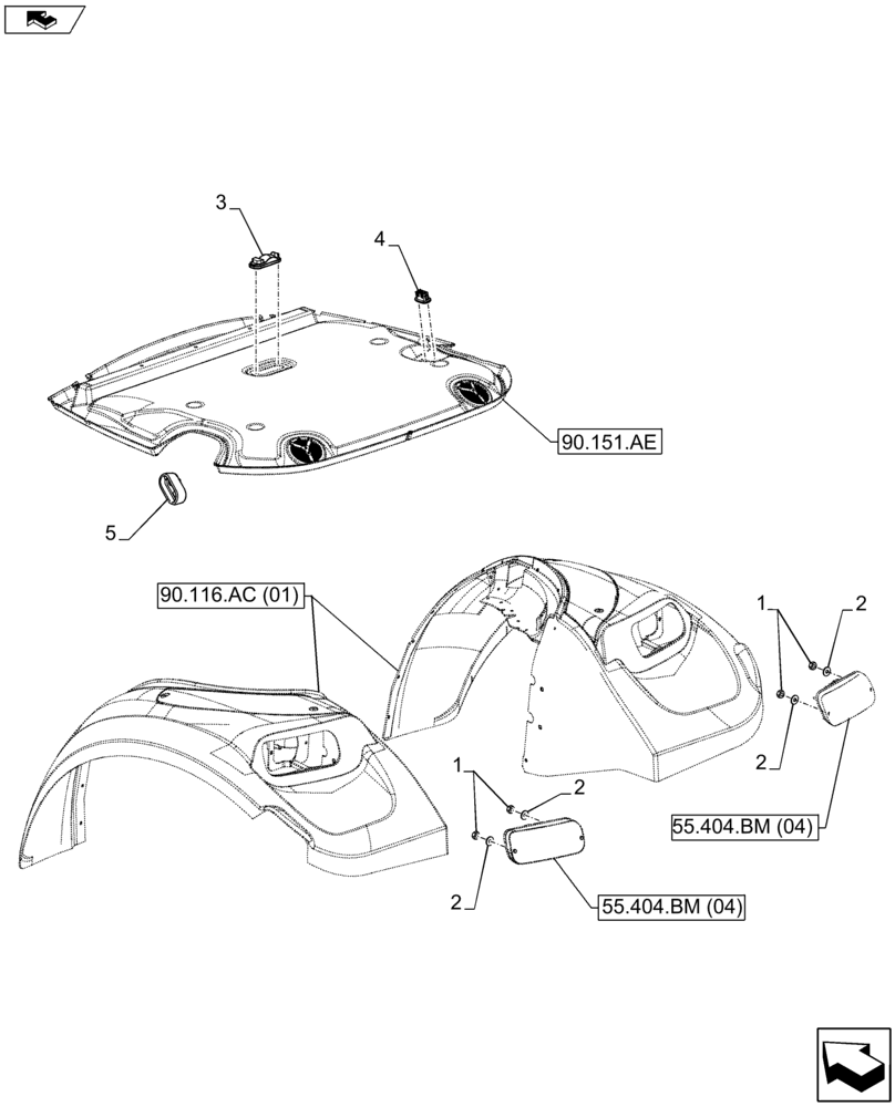 Схема запчастей Case IH FARMALL 115U - (55.404.BM[03]) - VAR - 335701, 390885 - LIGHTING (55) - ELECTRICAL SYSTEMS