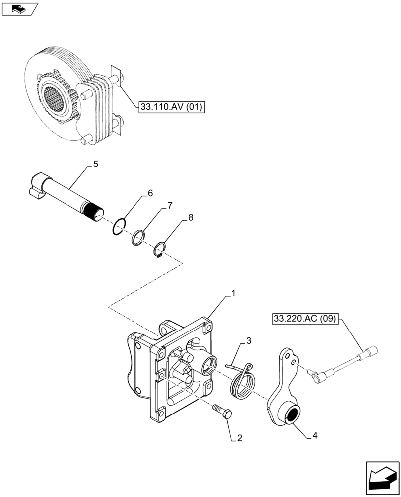 Схема запчастей Case IH FARMALL 115U - (33.110.AV[02]) - VAR - 331286, 393286 - PARKING BRAKE DISC, SUPPORT (33) - BRAKES & CONTROLS
