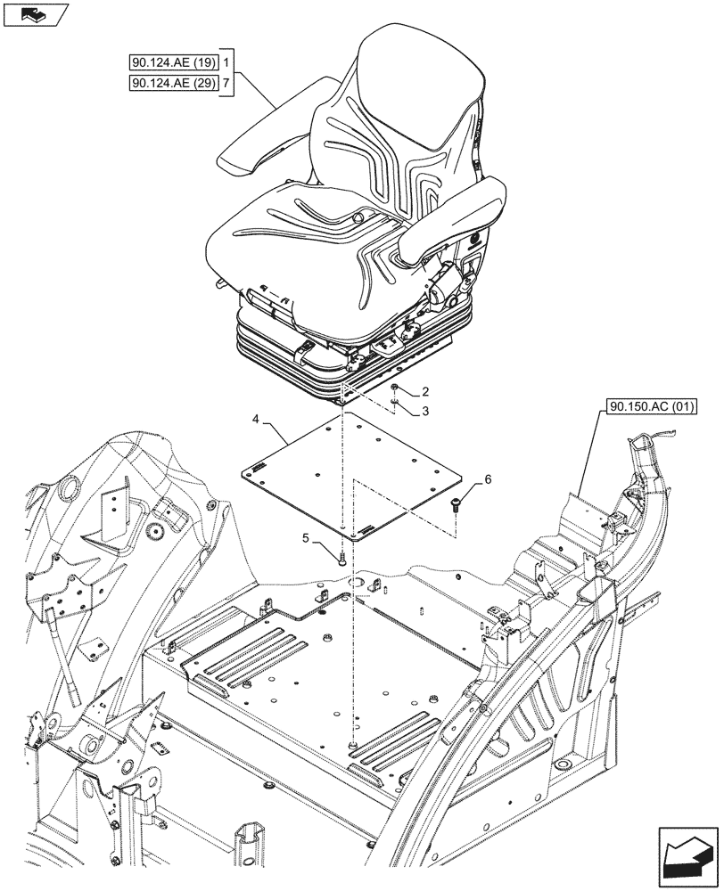 Схема запчастей Case IH FARMALL 105U - (90.124.AE[01]) - VAR - 744719 - DRIVER SEAT, AIR SUSPENSION (90) - PLATFORM, CAB, BODYWORK AND DECALS
