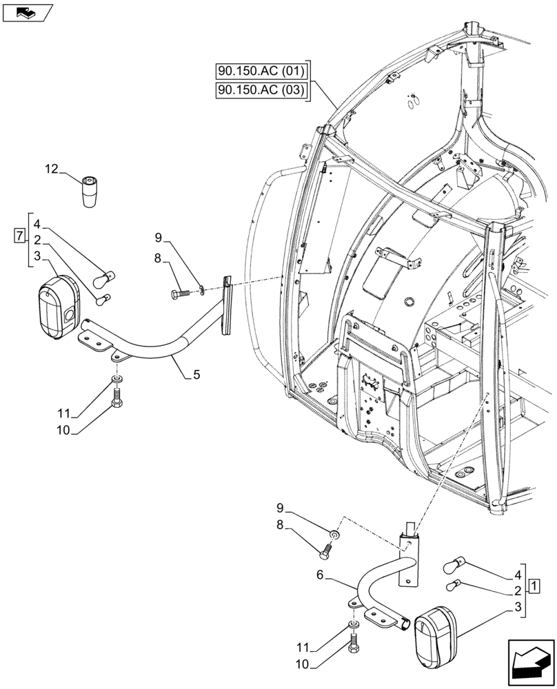 Схема запчастей Case IH FARMALL 115U - (55.404.BS[03]) - VAR - 334150, 334152, 335687 - LAMP, FRONT (55) - ELECTRICAL SYSTEMS