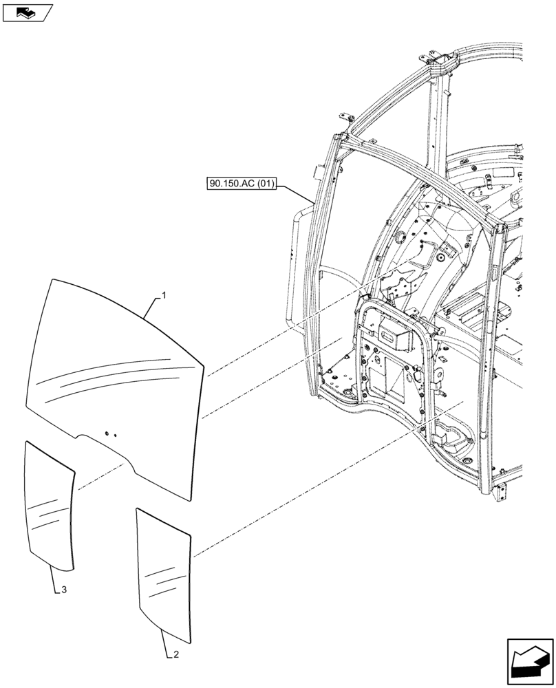 Схема запчастей Case IH FARMALL 105U - (90.156.AL) - VAR - 334144, 335683 - WINDSHIELD, GLASS (90) - PLATFORM, CAB, BODYWORK AND DECALS