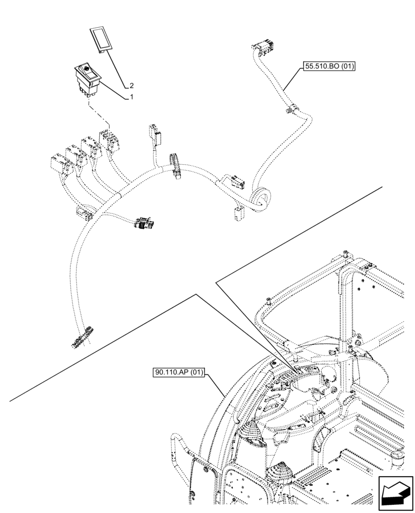 Схема запчастей Case IH FARMALL 120C - (55.542.AA[02]) - VAR - 743564 - ELECTROHYDRAULIC DIFFERENTIAL LOCK, SWITCH, HI-LO, W/O CAB (55) - ELECTRICAL SYSTEMS