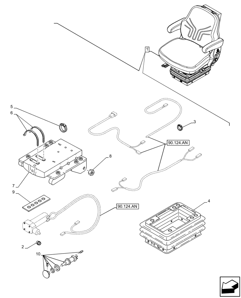Схема запчастей Case IH FARMALL 120C - (90.124.AK[03]) - VAR - 332850 - DRIVER SEAT (W/ ARMREST, 15° SWIVEL), VALVE, BELLOWS, CAB (90) - PLATFORM, CAB, BODYWORK AND DECALS