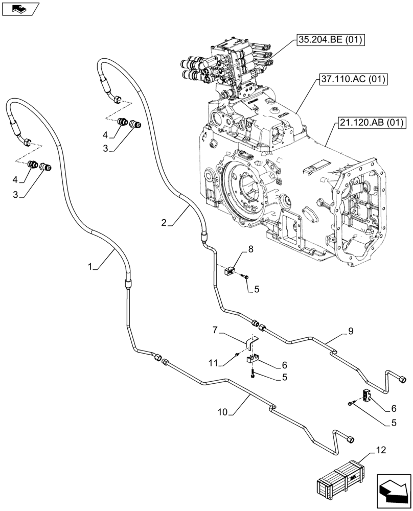 Схема запчастей Case IH FARMALL 115U - (35.162.AB[03]) - VAR - 335679 - FRONT SUPPLEMENTARY SOCKET PRESSURE (35) - HYDRAULIC SYSTEMS