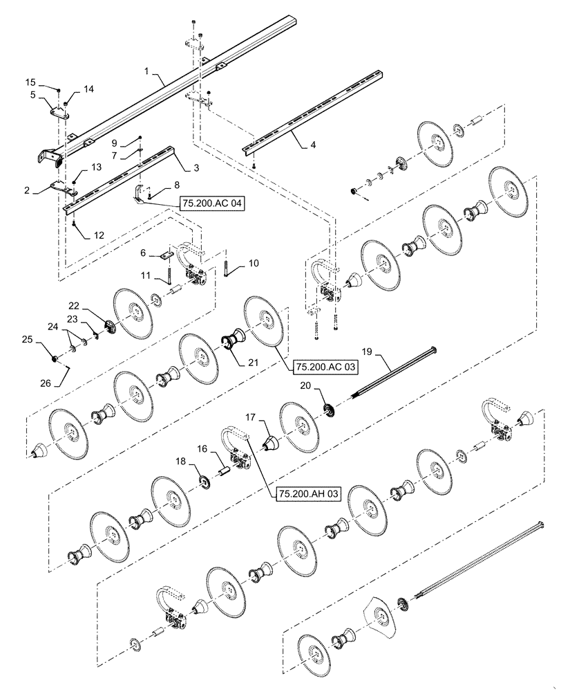 Схема запчастей Case IH TRUE-TANDEM 375 - (75.200.AI[88]) - RIGHT REAR WING-375 CUSHION GANG WITH 9 IN. SPACING (75) - SOIL PREPARATION
