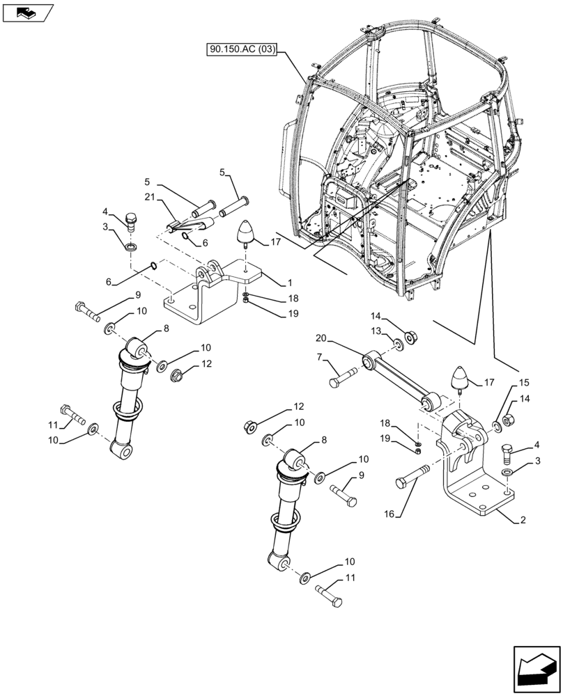 Схема запчастей Case IH FARMALL 105U - (90.150.BB[04]) - VAR - 334144 - CAB SUPPORT, REAR, SUSPENSION (90) - PLATFORM, CAB, BODYWORK AND DECALS