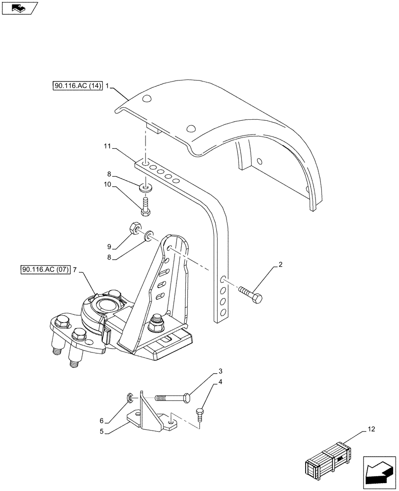 Схема запчастей Case IH FARMALL 115U - (90.116.AC[04]) - VAR - 333486 - FRONT FENDER, TOP COVER, RH (90) - PLATFORM, CAB, BODYWORK AND DECALS