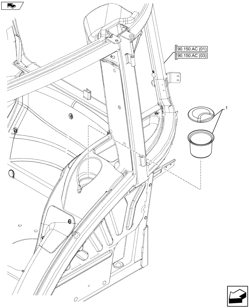 Схема запчастей Case IH FARMALL 105U - (90.151.AB) - VAR - 334144, 335683 - ASH TRAY (90) - PLATFORM, CAB, BODYWORK AND DECALS