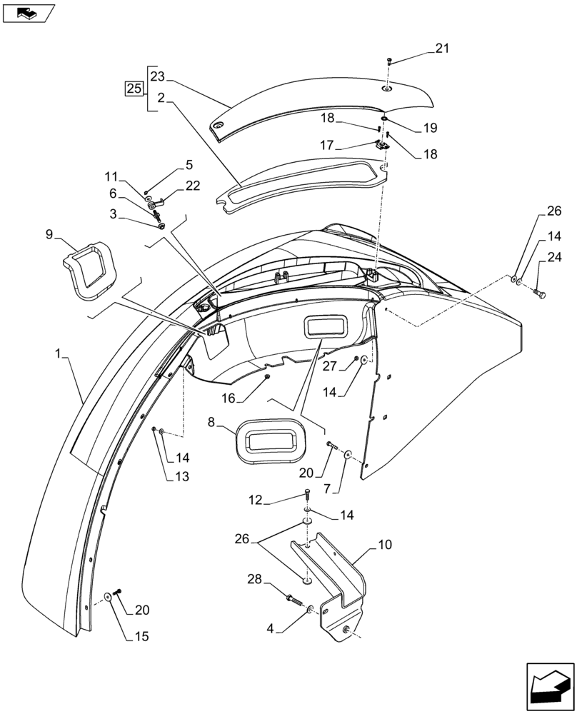 Схема запчастей Case IH FARMALL 115U - (90.116.AC[10]) - VAR - 331870 - REAR FENDER (90) - PLATFORM, CAB, BODYWORK AND DECALS