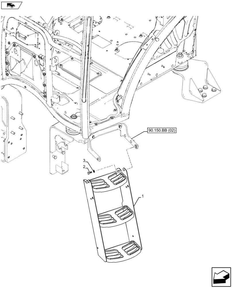 Схема запчастей Case IH FARMALL 115U - (90.118.CE[01]) - VAR - 334144, 335683 - OPERATORS LADDER, LH (90) - PLATFORM, CAB, BODYWORK AND DECALS