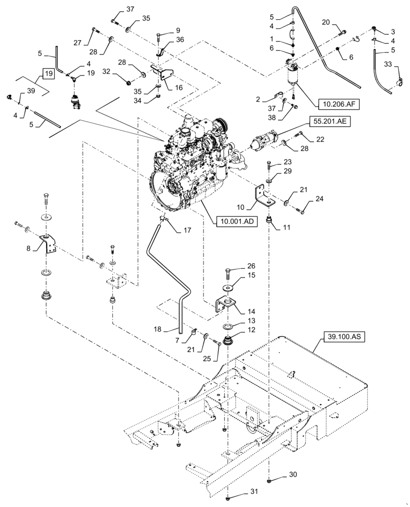 Схема запчастей Case IH WD1204 - (10.001.AK) - ENGINE MOUNT, 4 CYLINDER (10) - ENGINE