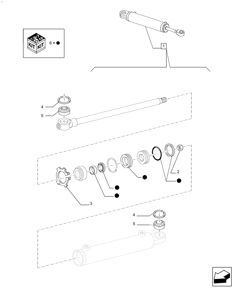 Схема запчастей Case IH FARMALL 125A - (41.216.AN[04]) - HYDRAULIC STEERING CYLINDER 4WD - BREAKDOWN (41) - STEERING