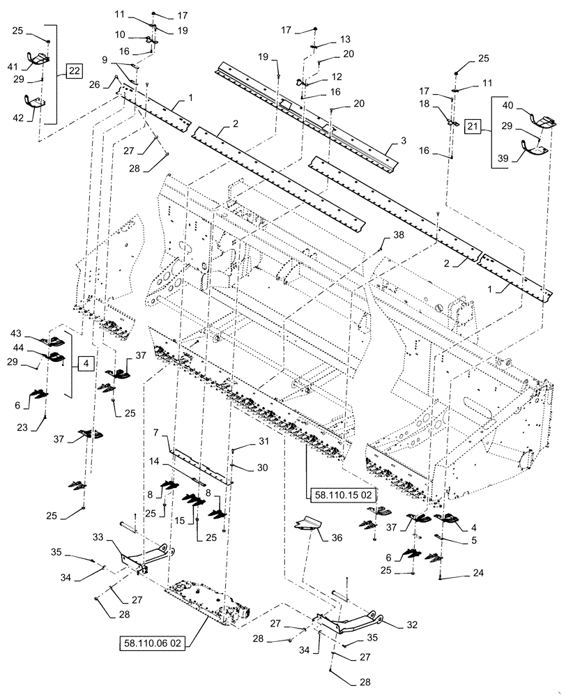 Схема запчастей Case IH 3152 - (58.110.16[01]) - CUTTERBAR, ASSY EU, 3" TRASHBAR GUARD 35FT (58) - ATTACHMENTS/HEADERS