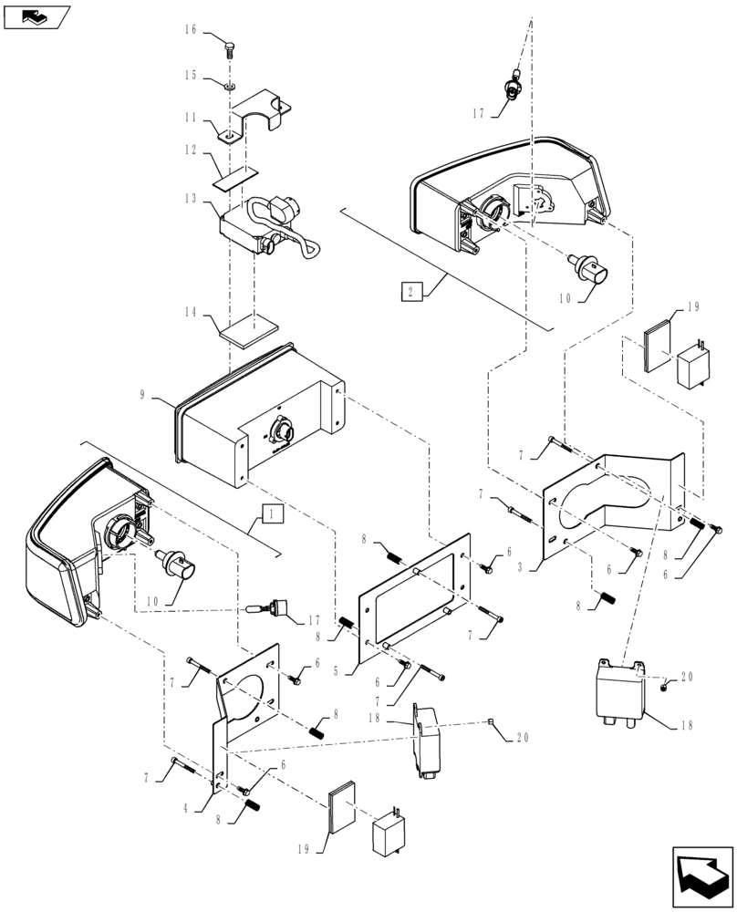 Схема запчастей Case IH TITAN 3040 - (55.404.AQ[02.2]) - FRONT HID LIGHTS, 3040, 3540 (55) - ELECTRICAL SYSTEMS