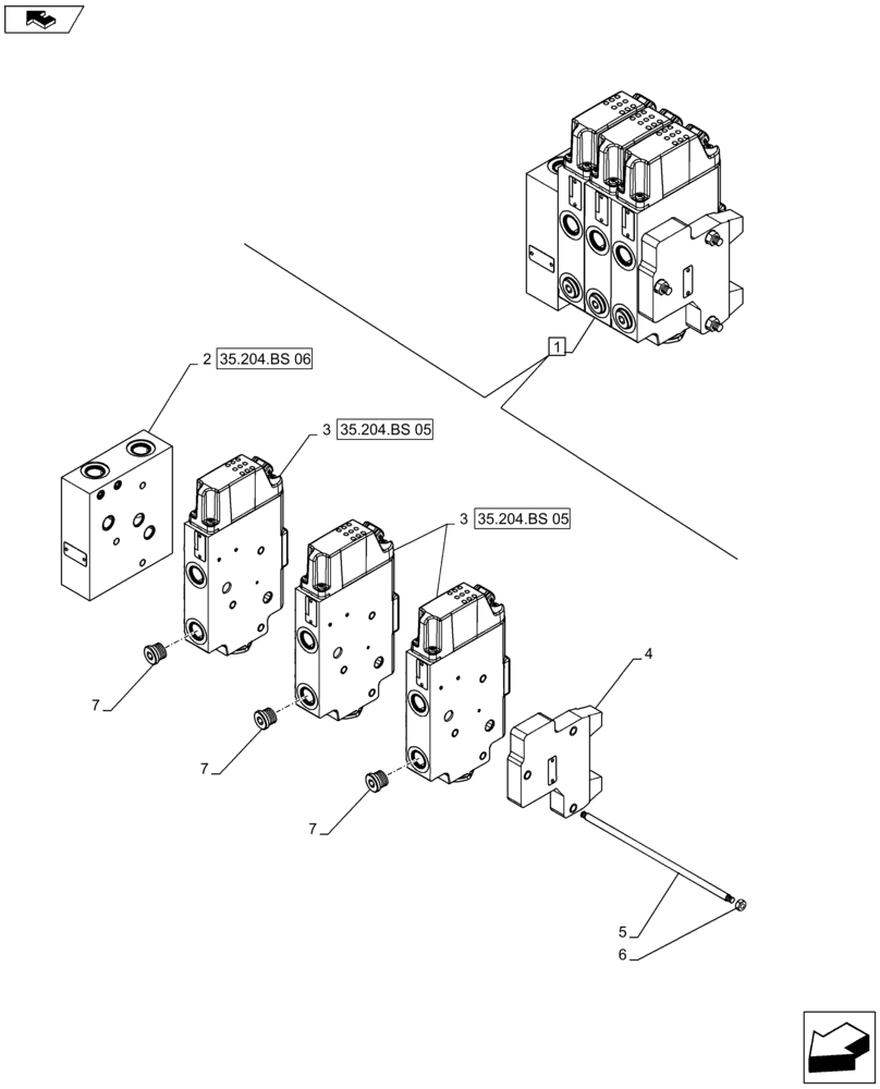 Схема запчастей Case IH MAXXUM 140 - (35.204.BS[04]) - VAR - 330561, 333561, 743690 - MID MOUNT VALVE KIT - MECHANICAL - BREAKDOWN (35) - HYDRAULIC SYSTEMS