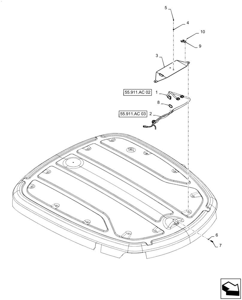 Схема запчастей Case IH TITAN 3040 - (55.911.AC[01]) - GPS READY ROOF, BRACKET AND HARNESS (55) - ELECTRICAL SYSTEMS
