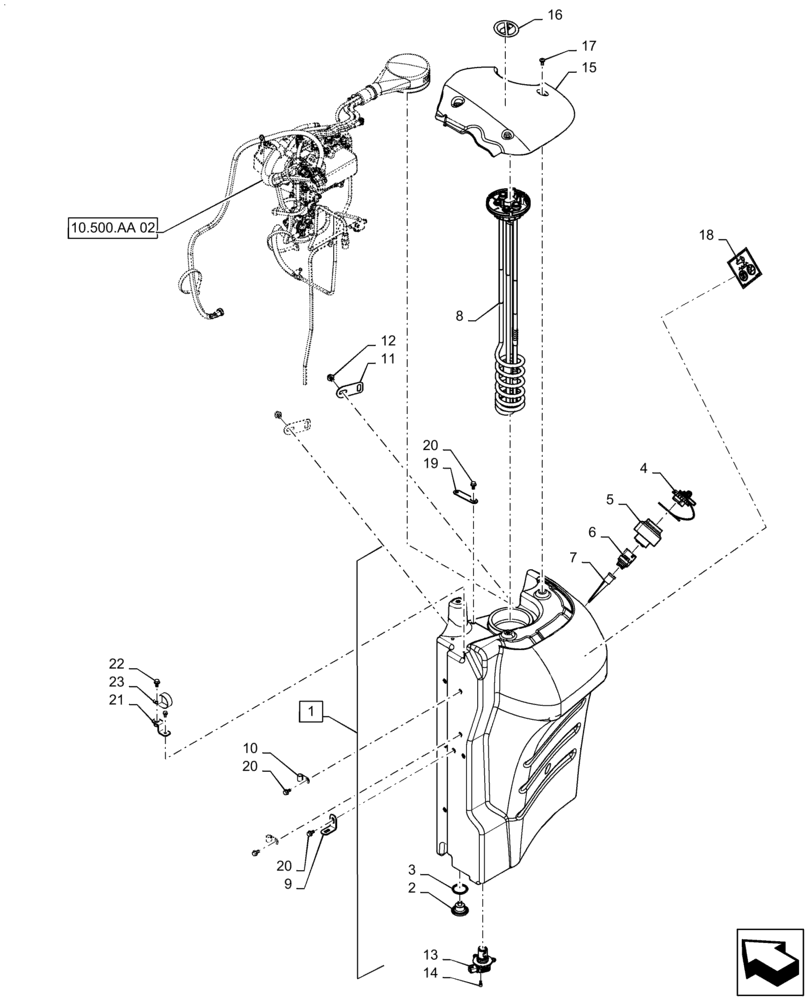 Схема запчастей Case IH MAGNUM 180 - (10.500.AA[03]) - SCR TANK ASSY - DEF/ADBLUE, ASN ZERE08100 (10) - ENGINE