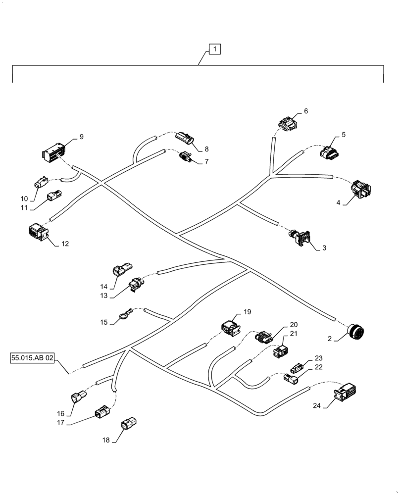 Схема запчастей Case IH PATRIOT 3340 - (55.015.AB[01]) - ENGINE WIRE HARNESS, BSN YGT044001, PART I (55) - ELECTRICAL SYSTEMS