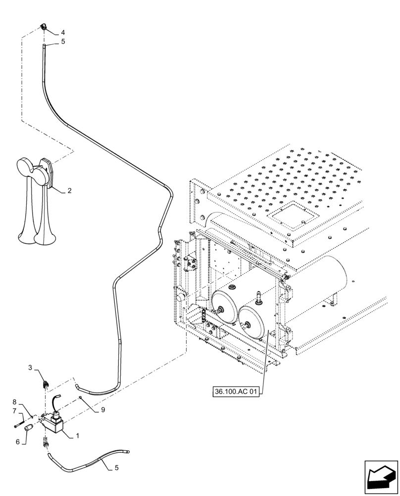 Схема запчастей Case IH TITAN 3040 - (36.200.AB[01]) - AIR HORN, 3 WHL (36) - PNEUMATIC SYSTEM