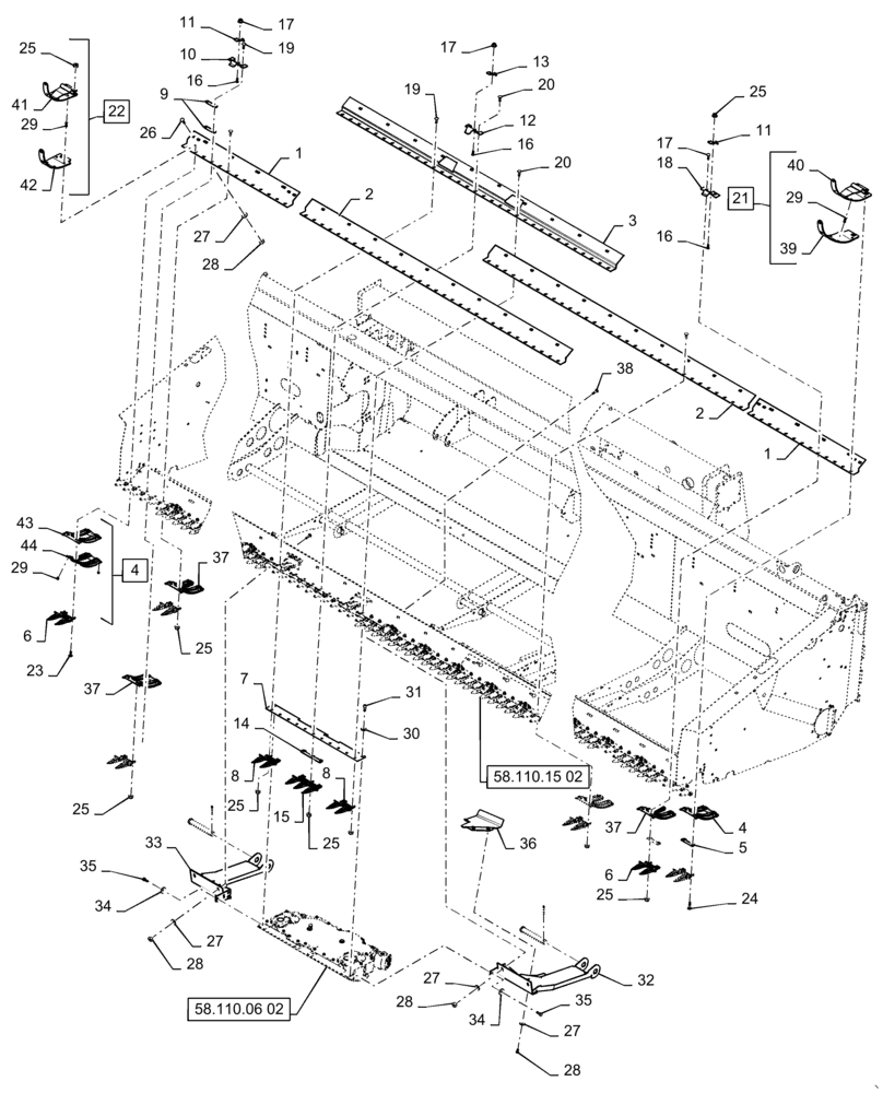 Схема запчастей Case IH 3152 - (58.110.18[01]) - CUTTERBAR, ASSY EU, 3" TRASHBAR GUARD 45FT (58) - ATTACHMENTS/HEADERS