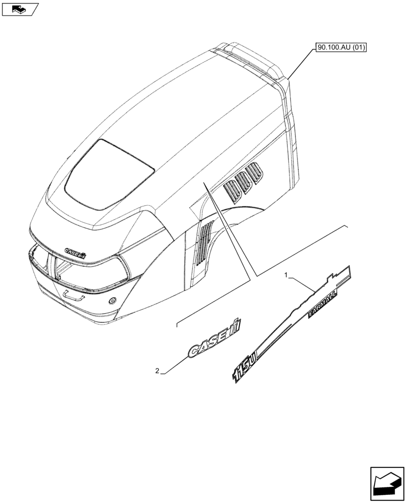 Схема запчастей Case IH FARMALL 115U - (90.108.AB[02]) - VAR - 390500 - MODEL IDENTIFICATION DECAL (90) - PLATFORM, CAB, BODYWORK AND DECALS