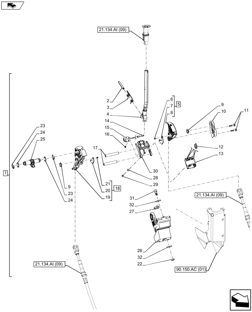 Схема запчастей Case IH FARMALL 105U - (21.134.AI[02]) - VAR - 331286 - GEARSHIFT, CONTROLS (21) - TRANSMISSION