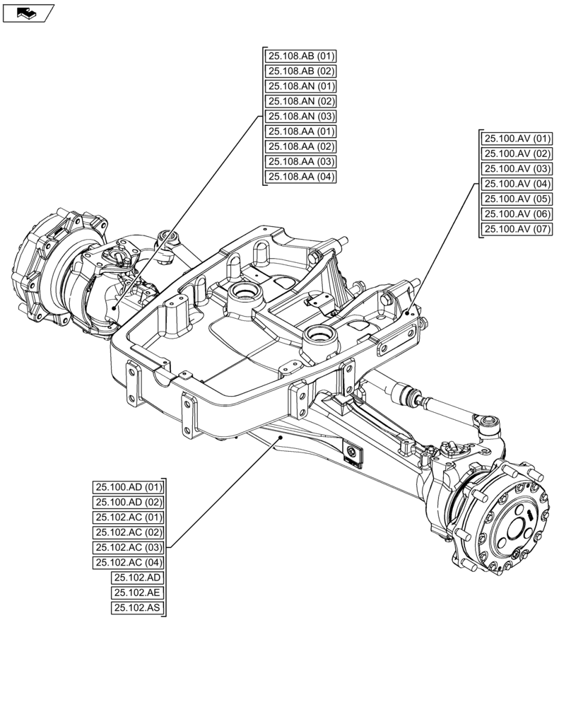 Схема запчастей Case IH FARMALL 105U - (25.000.00) - SECTION INDEX - FRONT AXLE SYSTEM (25) - FRONT AXLE SYSTEM