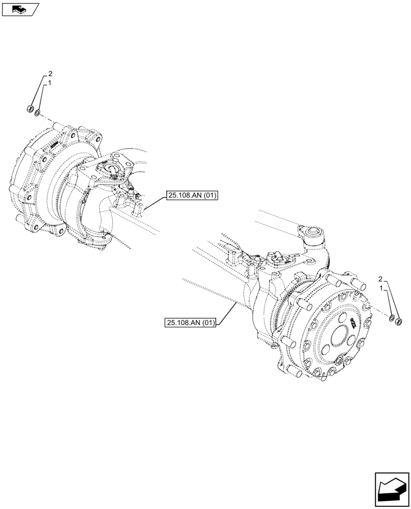 Схема запчастей Case IH FARMALL 115U - (25.108.AN[03]) - VAR - 331722, 331725, 331726 - 4WD FRONT AXLE SUPPORT (25) - FRONT AXLE SYSTEM