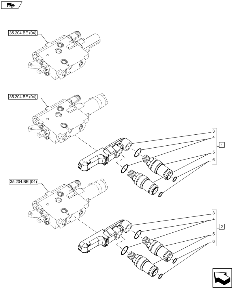 Схема запчастей Case IH FARMALL 115U - (35.204.BE[07]) - VAR - 331844, 332844 - QUICK COUPLER, COMPONENTS (35) - HYDRAULIC SYSTEMS